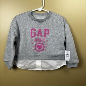 Baby Gap Girls Layered Look Sweatshirt - Gap Athletic Logo Size 2 Years Grey NWT